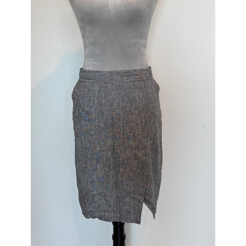 Laundry by Shelli Segal Grey Striped Pencil Skirt Size 10 Side Zip Front Vent